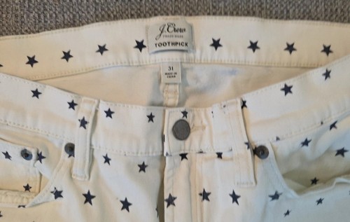J. Crew Women's Toothpick Mid Rise Stretch Skinny Jeans Size 31 Ivory Stars - Picture 4 of 8