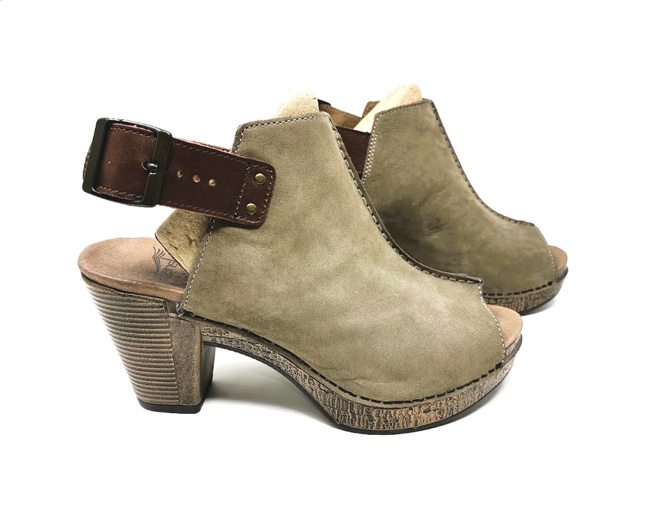 Dansko Season Taupe Suede Peep Toe Platform Wedge Clog Sandals Size 39 / US 8.5