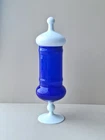 Carlo Moretti Art Glass Italian Glass Container with Lid Murano Blue White 35cm