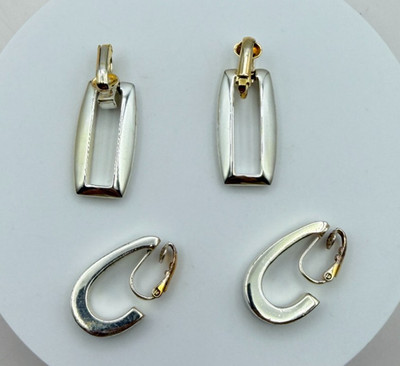 Vintage Y2K Silver Tone Geometric Rectangle Hoop Earrings Set Women's Jewelry