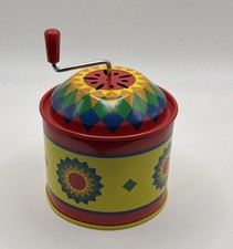Used 2007 Vintage Schylling Tin Music Box Round Kaleidoscope Pattern 4.5" Tall