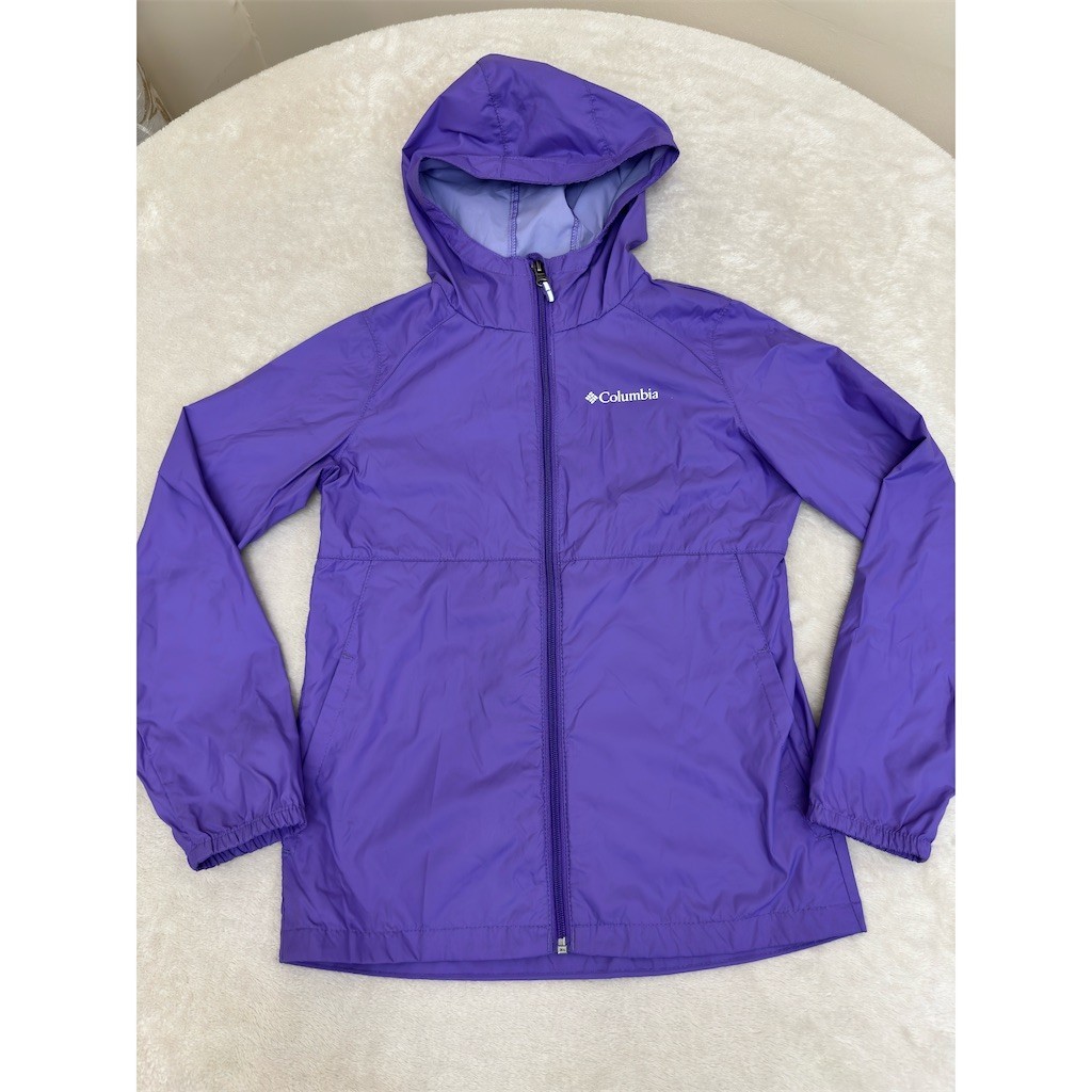Columbia Girls Rain Jacket Purple Hooded Full Zip Windbreaker Size M 10/12