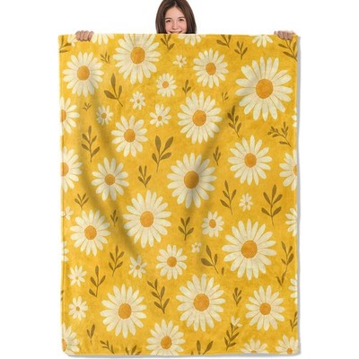 Cheerful Daisy Blanket Flannel Throw Fleece Bedding Couch Travel 50x60 Inch