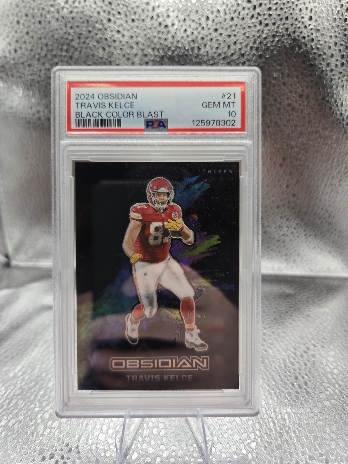TRAVIS KELCE 2024 OBSIDIAN BLACK COLOR BLAST FOOTBALL SSP CHIEFS PSA 10 Q3325