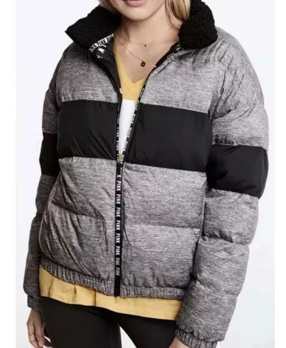 UNDERCOVER VICTORIA'S SECRET ROSA EDIZIONE LIMITATA BOMBER PUFFER JACKET SHERPA COLLAR Tg XS