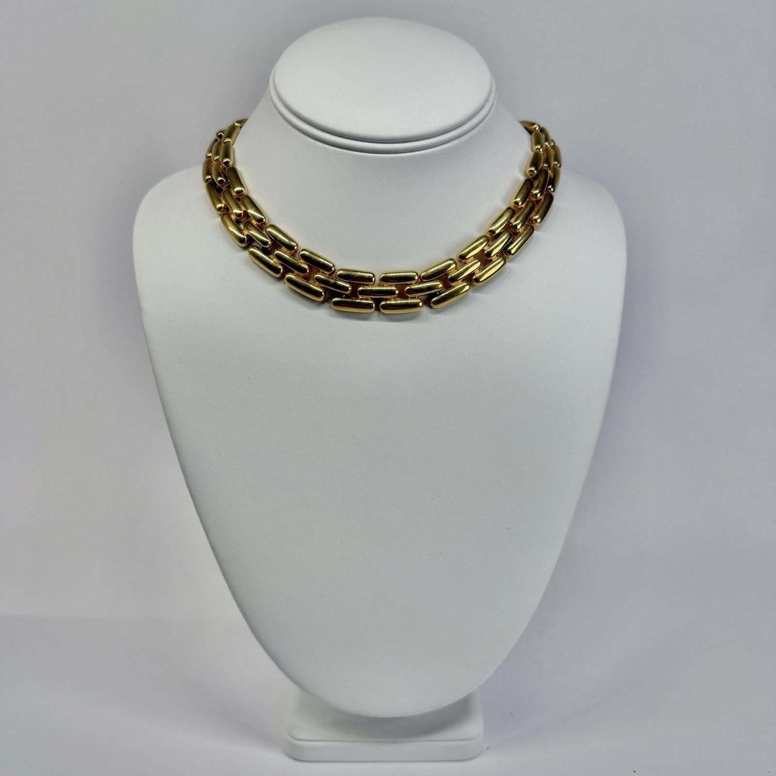 Elegant Panther Link Choker Chain Gold Tone Vintage Necklace Jewelry N375