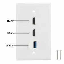 4K 2 HDMI USB 3.0 Wall Plate Face Panel Coupler Outlet Extender Socket
