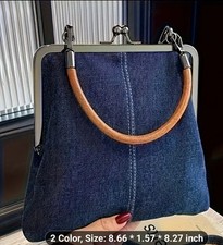 Denim Crossbody Tote Bags For Women, Mini Blue Denim Totebag Kiss Lock Purses...