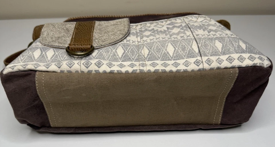 Myra Bag Perfect Mania Shoulder Bag Brown Canvas Leather Dual Zip Lined Tote - Image 2 of 4