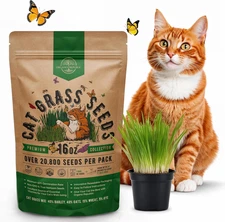 Cat Grass Seeds Mix 16oz – 20,800 Non-GMO Barley, Oat, Rye & Wheat Seeds for Pet