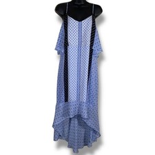 Medium Kaari Blue White Flowy Shelf Dress Sleeveless Geometric Boho Bohemian