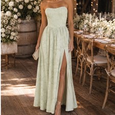 Lulus Garden of Romance Mint Green Floral Burnout Strapless Maxi Dress New M Y6