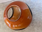 Vintage Orange Hand Blown Art Glass Orb Vase 3 Windows Heavy MCM Murano Style