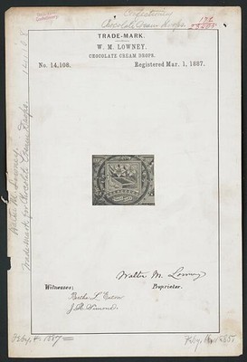 Photo:W M Lowney 1887 Chocolate Cream Drops Trademark Registration