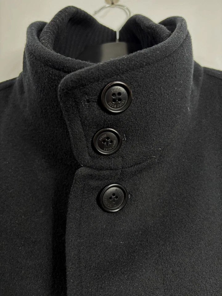 BOSS Hugo Boss Cashmere Virgin Wool Overcoat Jacket Detachable Knit Collar sz L - Image 4 of 4