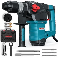 1-1/4 Inch SDS-Plus Rotary Hammer Drill 12.5 Amp Heavy Duty with Chisels