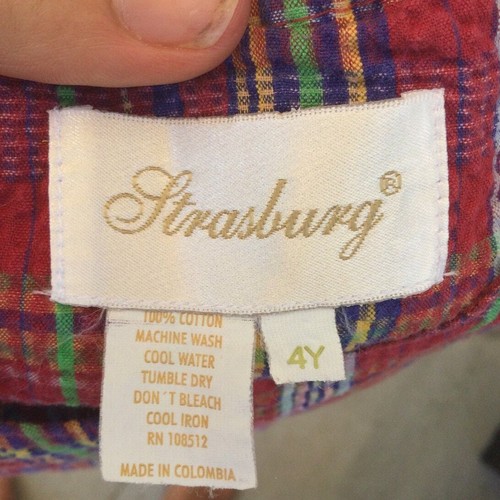 Strasburg boys one piece sz 4y 4 red blue plaid seersucker jumper romper madras - Picture 6 of 8