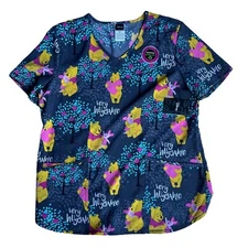 Disney Winnie the Pooh Women's Size Medium Medical V-Neck Scrub Top Love NWT