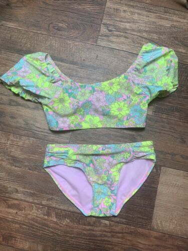 Bikini Cat & Jack: GIRLS Size M 7/8 - Neon Floral Green Two Piece - Picture 1 of 4