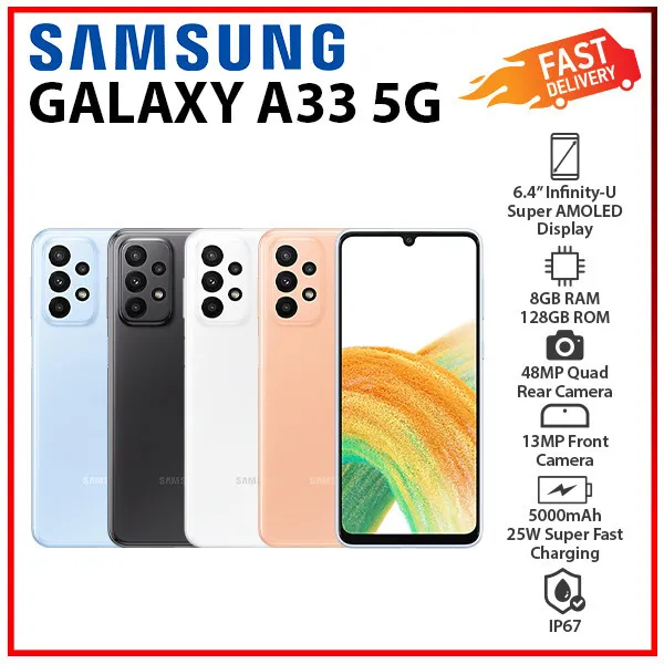 Samsung Galaxy A33 5G 8GB+128GB Dual SIM Android Cell Phone (New & Unlocked)
