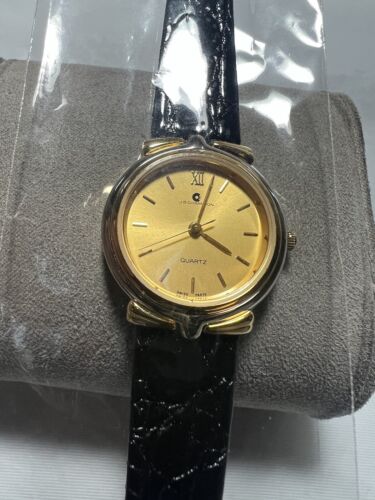 Jb Champion Ladies Watch Swiss, Gold And Silver Bezel,26mm Case, Black Leather. - Picture 1 of 5