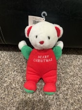 Soft Dreams Beary Christmas Terry Cloth Rattle Plush Red Green White Bear