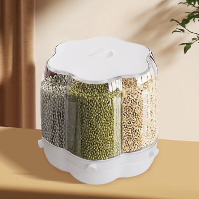 Rotating Grain Container Airtight Food Dispenser 6-Grid Flour Storage Bucket US