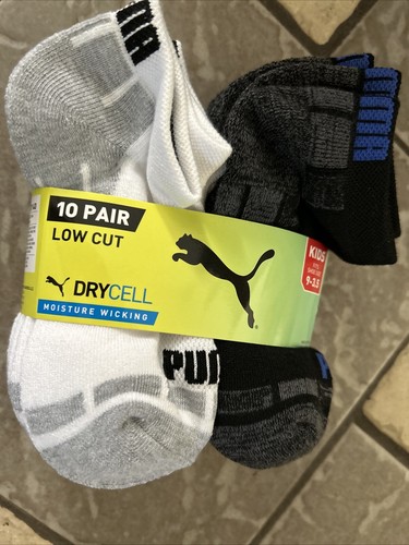 NEW PUMA 10 PACK SOCKS KIDS 9-3.5 BOYS GIRLS BLACK WHITE DRYCELL LOW CUT - Picture 11 of 11