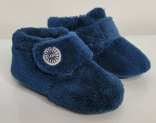 UGG Baby Bixbee Blue Booties Slippers 4/5 Fleece Hook Loop Winter Soft Sole