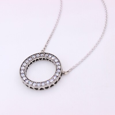 New Authentic Hearts of PANDORA Circle of Sparkle Necklace 17.7