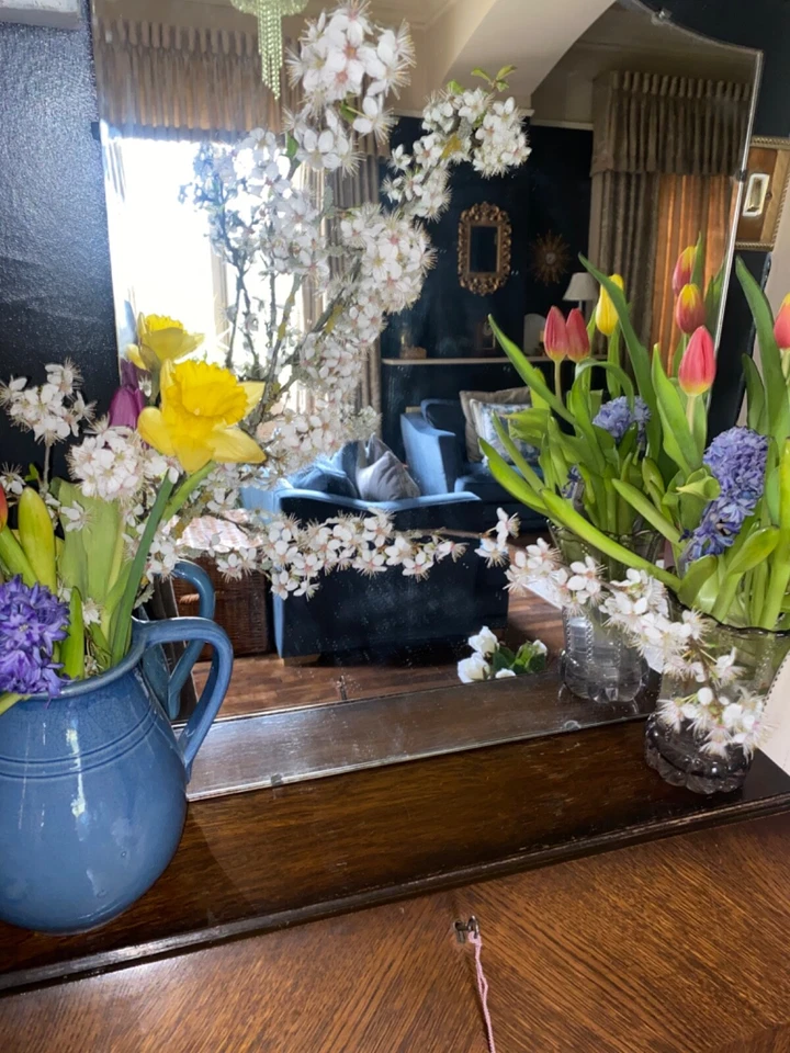 Antique Vintage Art Deco Mirror 1920s Frameless Large Glass Moustache Ornate - Image 3 of 4