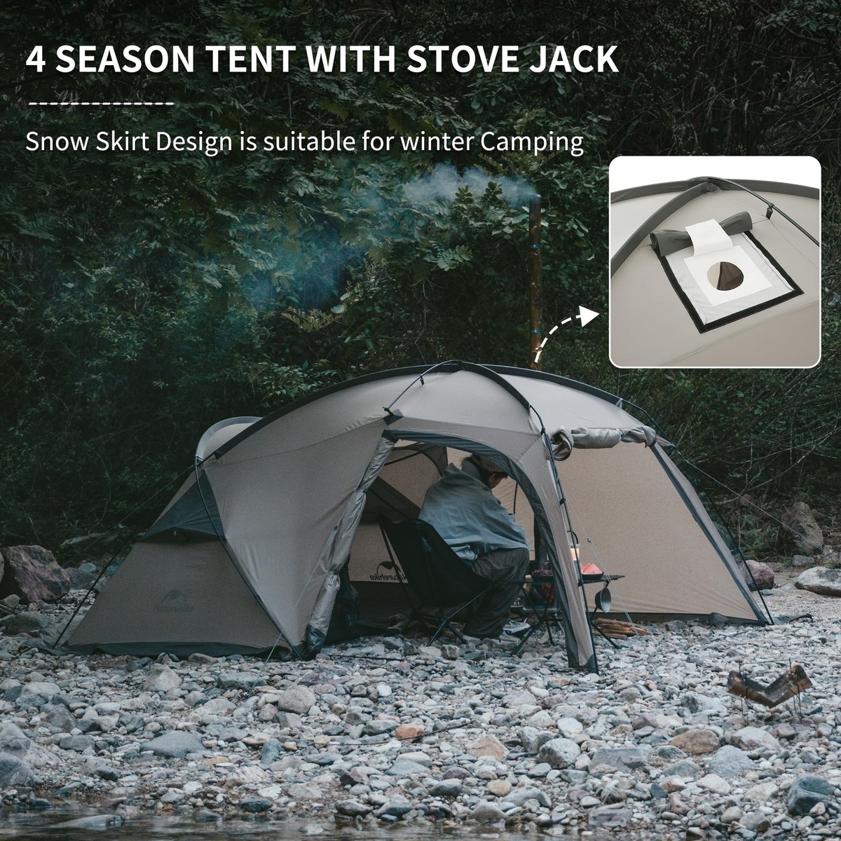 Naturehike Massif Hot Tent with Stove Jack, 4 Season Tent, 2-4 