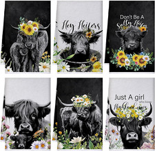 Set of 6 Highland Cow Kitchen Towels Hello Heifers Absorbent Tea Dish Towels 24