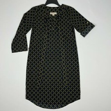 Michael Kors Dress 3/4 Roll Tab Sleeves Knee Length Lace Up Navy Gold Women's S