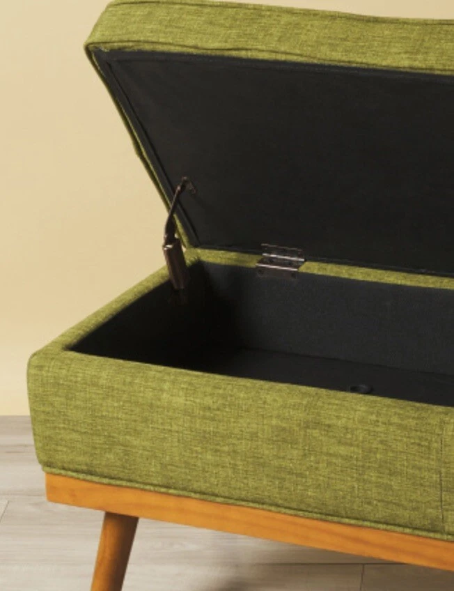 OFFICE STAR 18×43 Kathrynn Mid Century Storage Bench Green Ottoman Living Room - Image 2 of 2