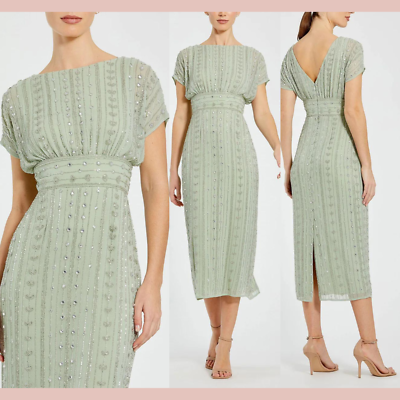 knee length dresses for ladies Green Embellished Cap Sleeve Midi Dress main image 1