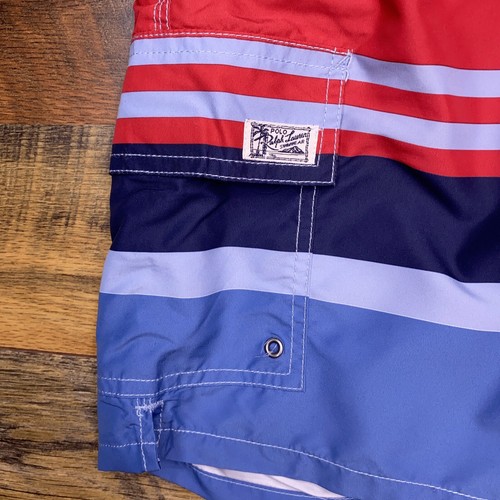Ralph Lauren Swim Trunks Boys Large 14-16 Blue Red Striped - Picture 6 of 11