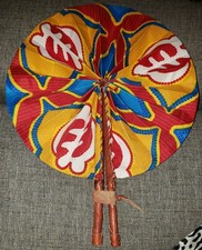 West African, Ankara Cloth and Leather Fans, Assorted Styles,