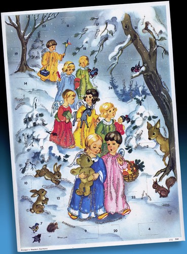 Vecchio Calendario Avvento Jlm 633 Angioletto Im Walde Animali Disegno-Bambini
