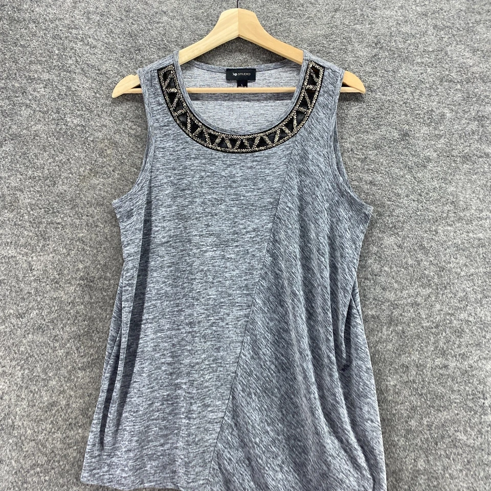 Camiseta sin mangas AB Studio para mujer L grande gris cuello redondo sin mangas correa ancha estrás Foto 3 de 4