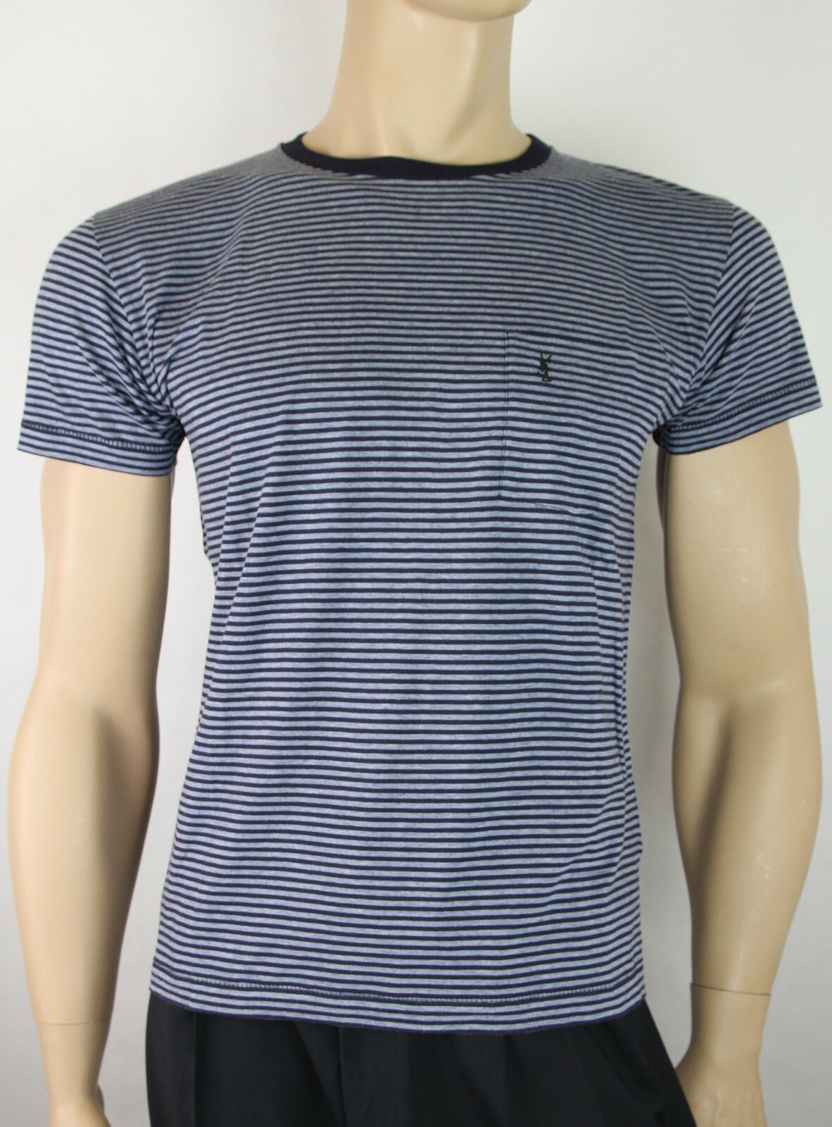 Maglietta a righe Saint Laurent da uomo blu cotone a righe 454134 4260 $4