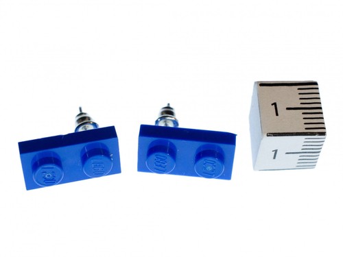 Baustein Ohrstecker Miniblings stecker Ohrringe Spielzeug baustein blau Rechteck - Bild 2 von 4