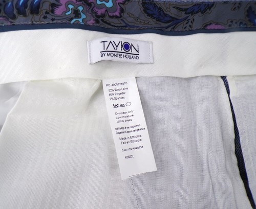 Tayion Collection Men's Size 40WX32L Classic-Fit Plaid Suit Dress Pants Blue/Tan - Picture 10 of 10