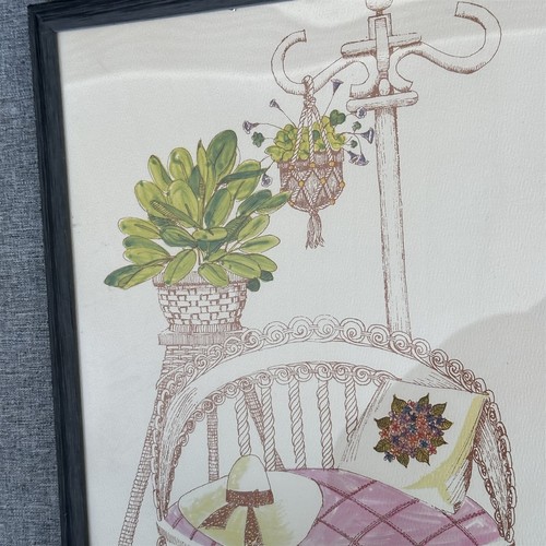 Vintage Art Prints Set Of 4 Signed Gallo Wicker Boho Ferns 70'S Mcm Framed - Picture 11 of 14