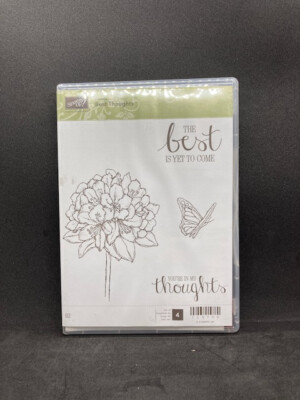 Stampin' Up! BEST THOUGHTS 4 rubber stamps (flower, butterfly, words) 138700 New