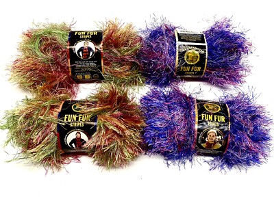 Lot of 4 Skeins Lion Brand Yarn COPACABANA / FIJI  Fun Fur Multi-Color 