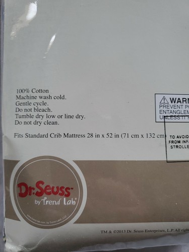Dr. Seuss ABC's Fitted Crib Sheet by Trend Lab New in Original Package See Photo - Picture 5 of 6