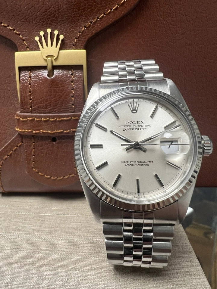 Mens Rolex Datejust White Gold Stainless Silver Dial 36mm Watch 1601 - Image 2 of 4