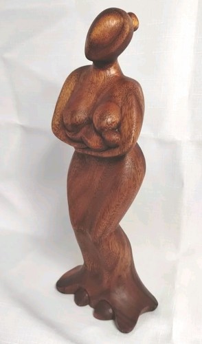 Figura Escultura Abstracta Madre Niño Bebé Arte Madera Tallada a Mano Indonesia 12" - Imagen 3 de 9
