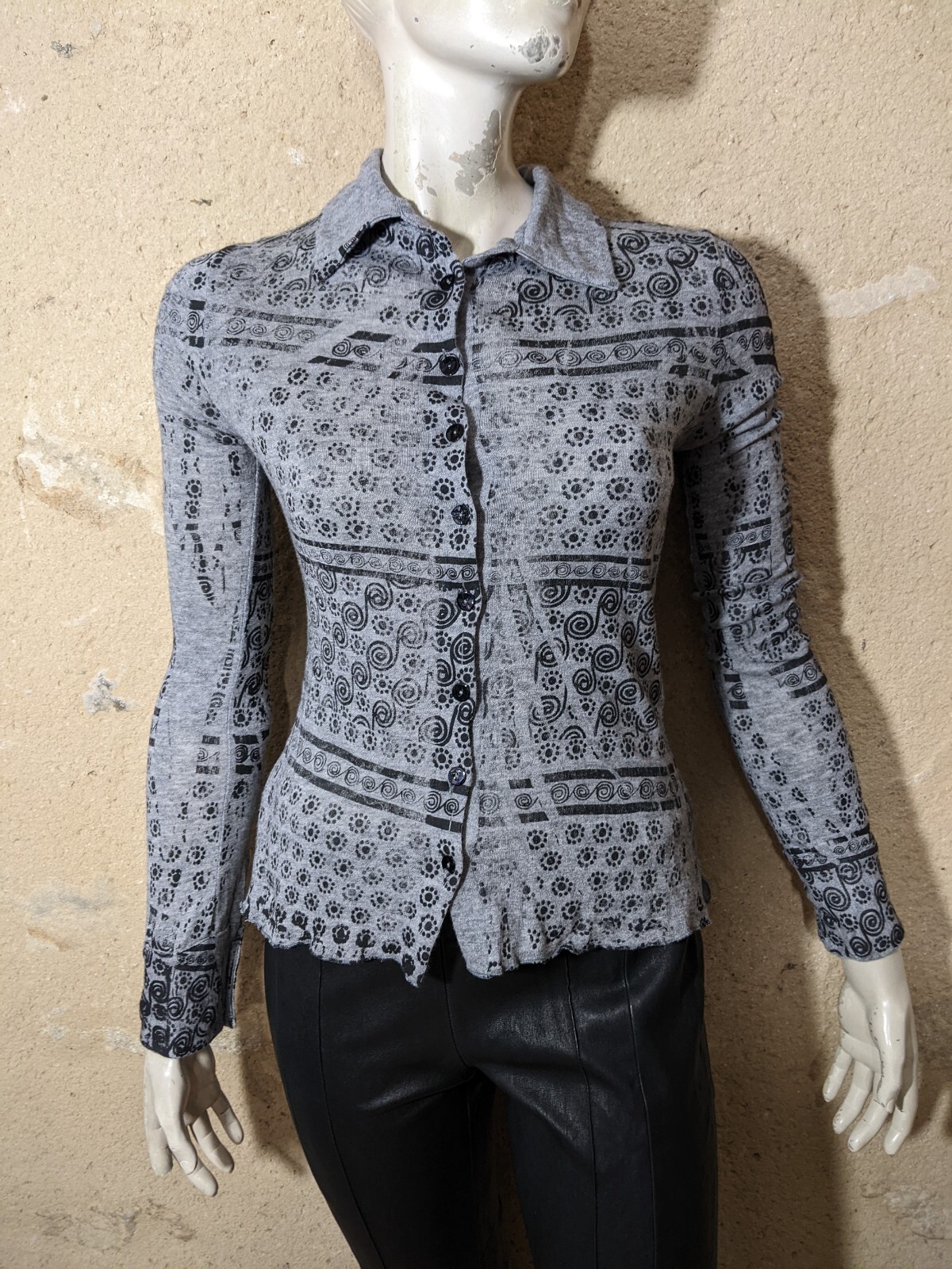 Chemise à manches longues en coton imprimé coupe droite homme marron clair